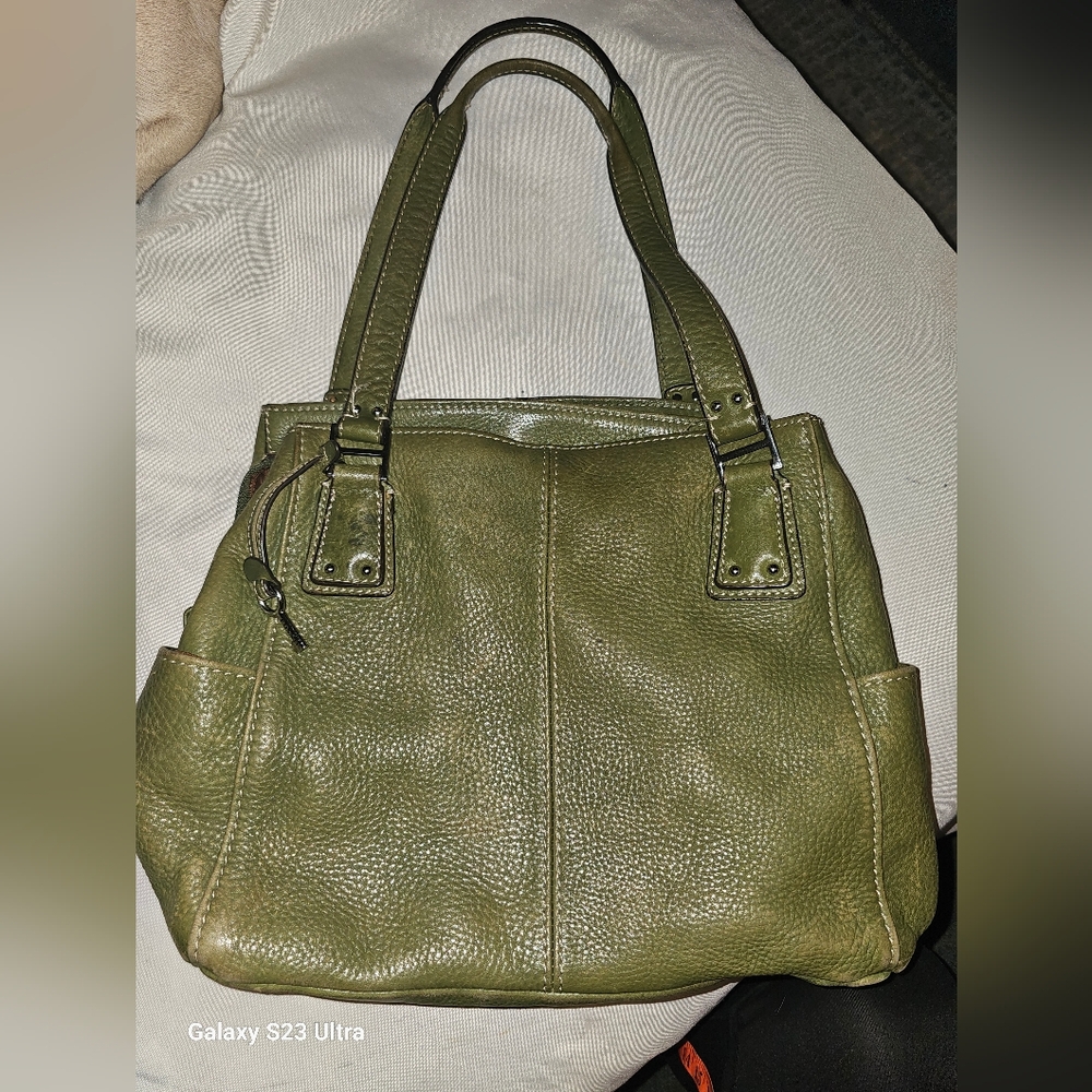 Olive Green Fossil Leather Tote Bag